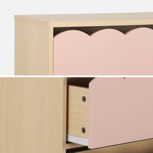 Commode Enfant Décor Bois Rose 3 Tiroirs. Pieds Bois De Pin - 80 X 30 X 79 Cm - Azur