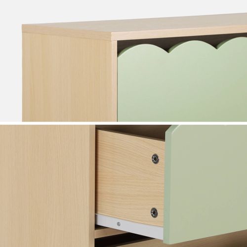 Commode Enfant Décor Bois Vert 3 Tiroirs. Pieds Bois De Pin - 80 X 30 X 79 Cm - Azur