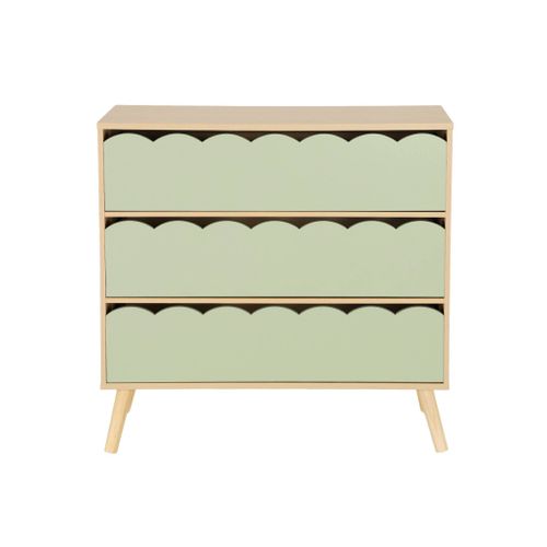 Commode Enfant Décor Bois Vert 3 Tiroirs. Pieds Bois De Pin - 80 X 30 X 79 Cm - Azur