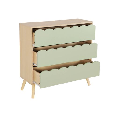 Commode Enfant Décor Bois Vert 3 Tiroirs. Pieds Bois De Pin - 80 X 30 X 79 Cm - Azur