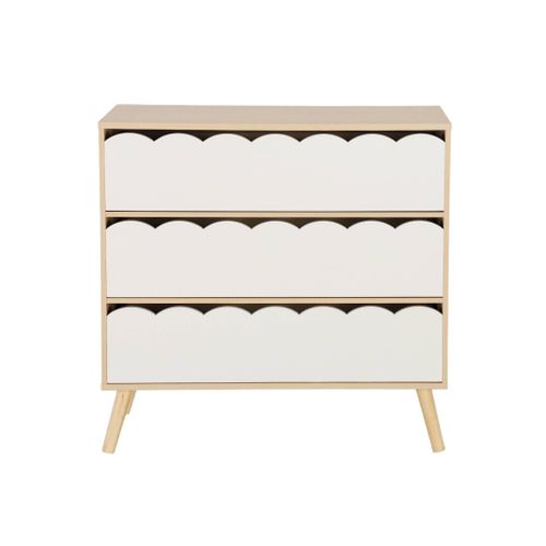 Commode Enfant Décor Bois Blanc 3 Tiroirs. Pieds Bois De Pin - 80 X 30 X 79 Cm - Azur