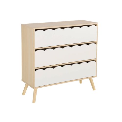 Commode Enfant Décor Bois Blanc 3 Tiroirs. Pieds Bois De Pin - 80 X 30 X 79 Cm - Azur