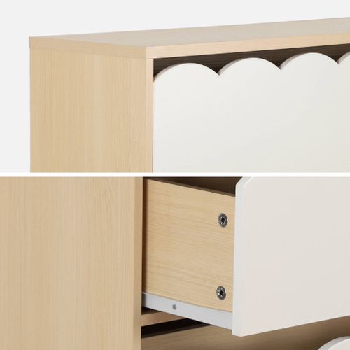 Commode Enfant Décor Bois Blanc 3 Tiroirs. Pieds Bois De Pin - 80 X 30 X 79 Cm - Azur