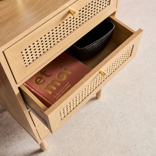 Commode Chiffonnier Décor Bois Et Cannage 4 Tiroirs Teinte Naturelle - 50 X 40 X 96 Cm - Judith