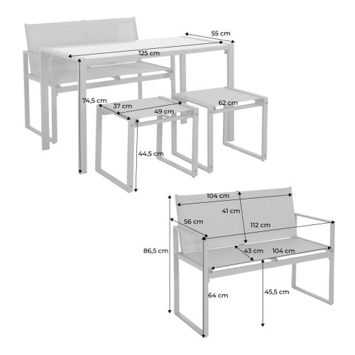 Table De Jardin Encastrable Acier Et Textilène + 4 Assises Kaki 125cm - Tavena