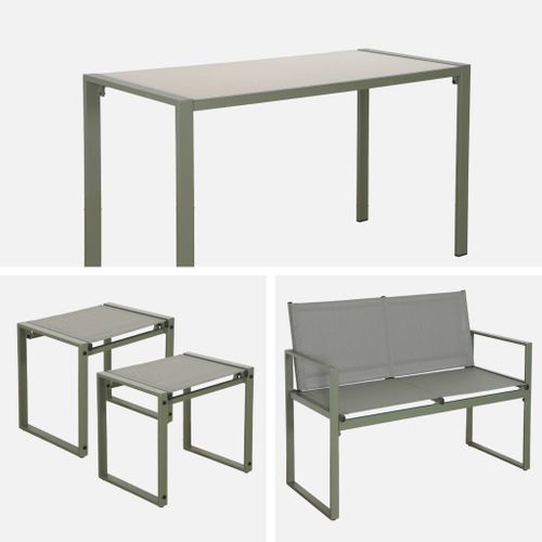 Table De Jardin Encastrable Acier Et Textilène + 4 Assises Kaki 125cm - Tavena