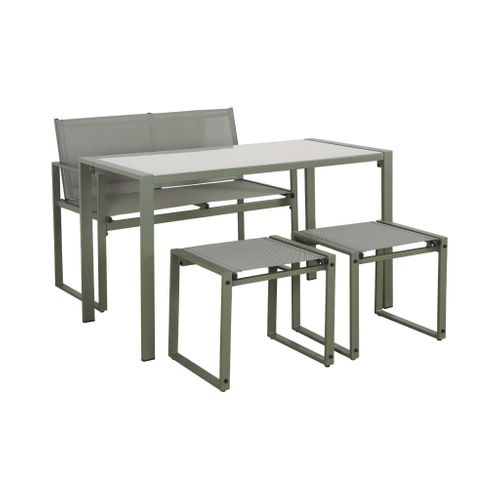 Table De Jardin Encastrable Acier Et Textilène + 4 Assises Kaki 125cm - Tavena