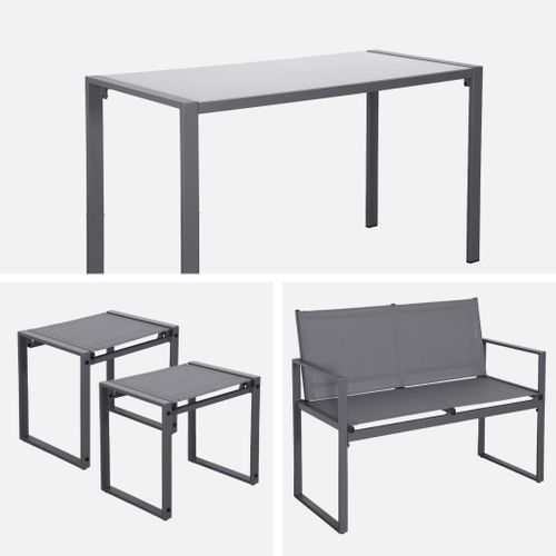 Table De Jardin Encastrable Acier Et Textilène + 4 Assises Anthracite 125cm - Tavena