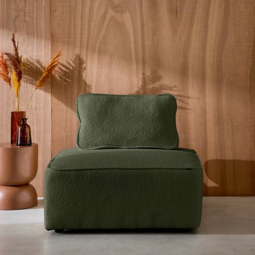 Chauffeuse Pour Canapé Modulable Tissu Bouclette Kaki 1 Place Bao. L 90 X P 90 X H 74cm