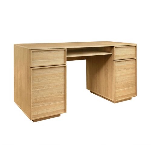 Bureau Effet Bois Naturel 2 Portes 2 Tiroirs 1 Niche 140cm - L 140 X P 55 X H 77cm - Kuba
