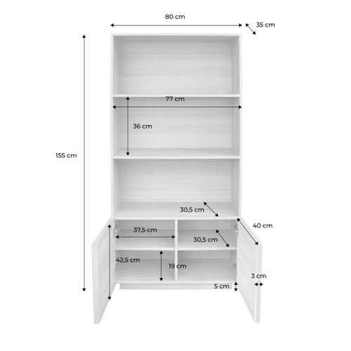 Etagères Bibliothèque Effet Bois Noyer 2 Portes 5 Niveaux - L 80 X P 35 X H 160cm - Kuba