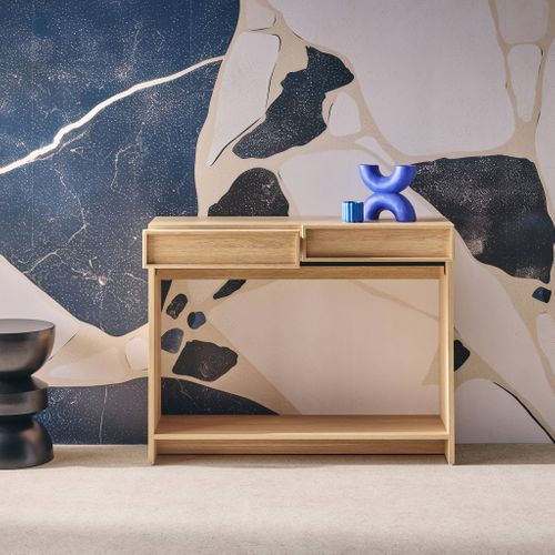 Console Effet Bois Naturel 2 Tiroirs Et Étagère - L 100 X P 33 X H 78cm - Kuba