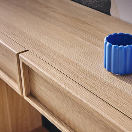 Console Effet Bois Naturel 2 Tiroirs Et Étagère - L 100 X P 33 X H 78cm - Kuba