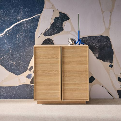 Buffet Effet Bois Naturel 2 Portes 80 Cm 4 Compartiments - L 80 X P 43 X H 85cm - Kuba