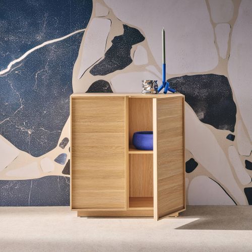 Buffet Effet Bois Naturel 2 Portes 80 Cm 4 Compartiments - L 80 X P 43 X H 85cm - Kuba