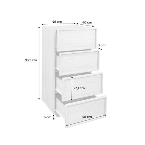 Commode Chiffonnier Naturel 4 Tiroirs Effet Bois - L 48 X P 43 X H 98.5cm - Kuba