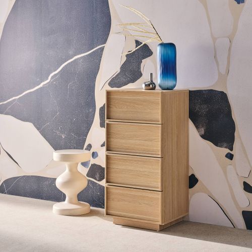 Commode Chiffonnier Naturel 4 Tiroirs Effet Bois - L 48 X P 43 X H 98.5cm - Kuba