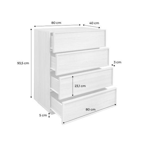 Commode De Rangement Effet Bois Naturel  4 Tiroirs L 80 X P 43 X H 98.5cm - Kuba