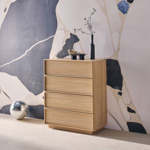 Commode De Rangement Effet Bois Naturel  4 Tiroirs L 80 X P 43 X H 98.5cm - Kuba