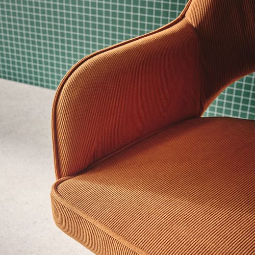 Chaise De Bureau à Roulettes Velours Côtelé Camel Piétement Chromé. L 60 X P 62 X H 89 / 99cm