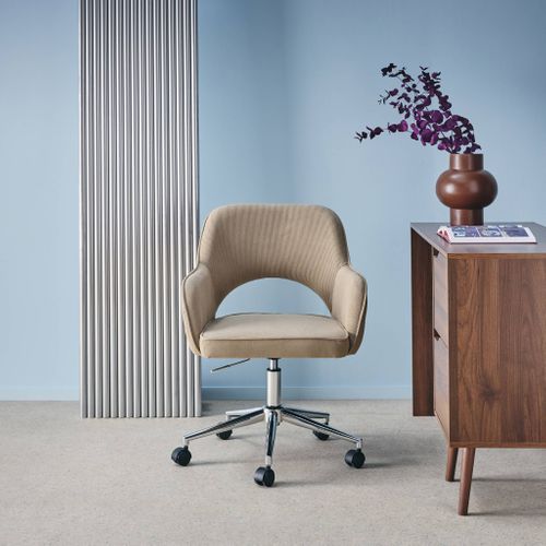 Chaise De Bureau à Roulettes Velours Côtelé Taupe Piétement Chromé. L 60 X P 62 X H 89 / 99cm