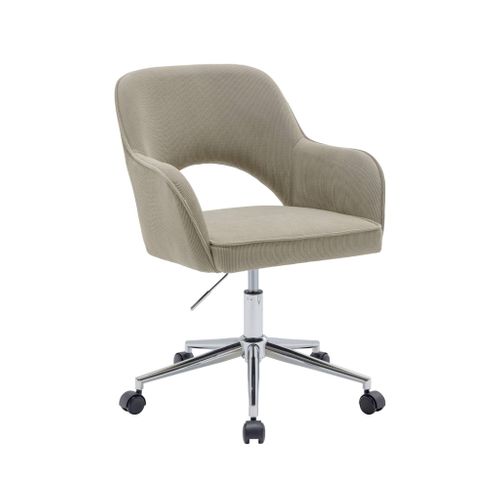 Chaise De Bureau à Roulettes Velours Côtelé Taupe Piétement Chromé. L 60 X P 62 X H 89 / 99cm