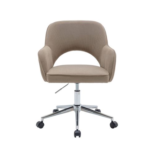Chaise De Bureau à Roulettes Velours Côtelé Taupe Piétement Chromé. L 60 X P 62 X H 89 / 99cm