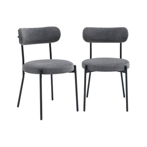 Lot De Deux Chaises Métal Et Tissu Chenille Gris L 47 X P 49 X H 76.5cm - Livia