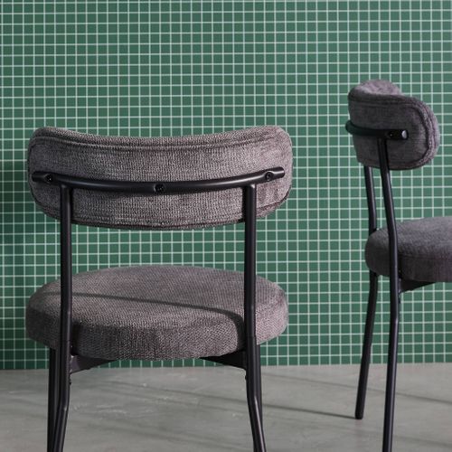 Lot De Deux Chaises Métal Et Tissu Chenille Gris L 47 X P 49 X H 76.5cm - Livia