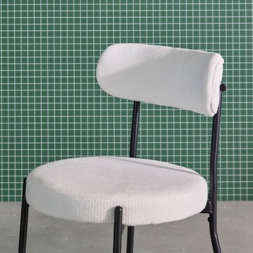 Lot De Deux Chaises Métal Et Tissu Chenille Blanc L 47 X P 49 X H 76.5cm - Livia