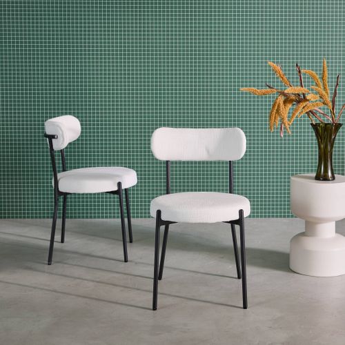 Lot De Deux Chaises Métal Et Tissu Chenille Blanc L 47 X P 49 X H 76.5cm - Livia