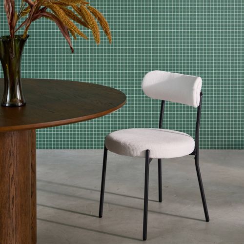 Lot De Deux Chaises Métal Et Tissu Chenille Blanc L 47 X P 49 X H 76.5cm - Livia