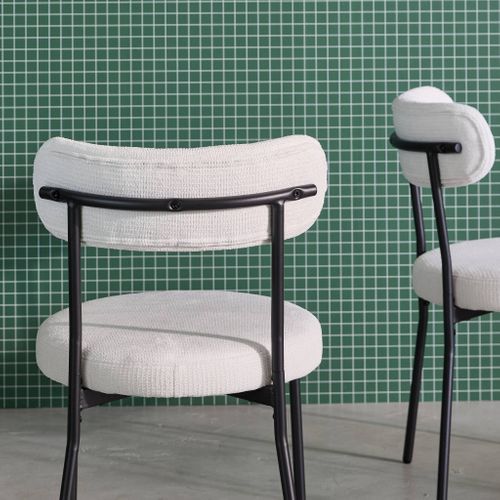 Lot De Deux Chaises Métal Et Tissu Chenille Blanc L 47 X P 49 X H 76.5cm - Livia