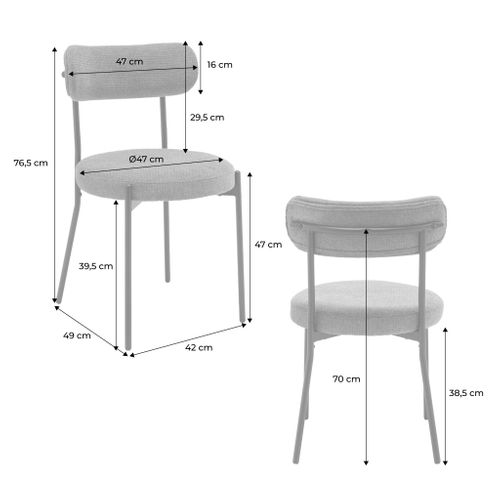 Lot De Deux Chaises Métal Et Tissu Chenille Blanc L 47 X P 49 X H 76.5cm - Livia