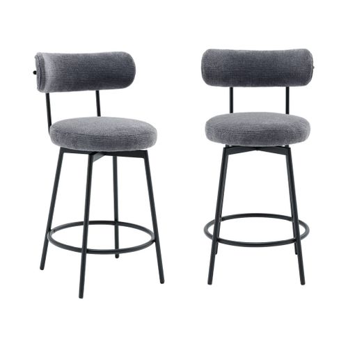 Lot De Deux Tabourets De Bar Assise Rotative Métal Noir Et Tissu Gris - L 50 X P 50 X H 92cm - Iris