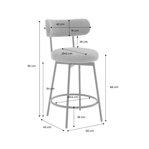 Lot De Deux Tabourets De Bar Assise Rotative Métal Noir Et Tissu Blanc - L 50 X P 50 X H 92cm -