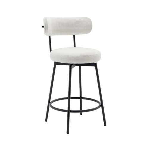 Lot De Deux Tabourets De Bar Assise Rotative Métal Noir Et Tissu Blanc - L 50 X P 50 X H 92cm -