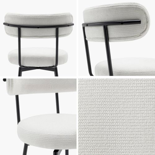 Lot De Deux Tabourets De Bar Assise Rotative Métal Noir Et Tissu Blanc - L 50 X P 50 X H 92cm -