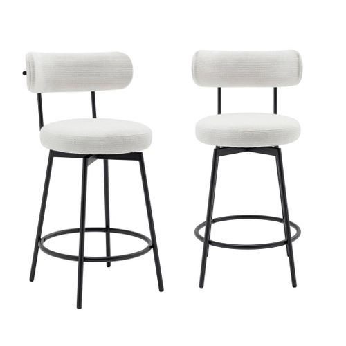 Lot De Deux Tabourets De Bar Assise Rotative Métal Noir Et Tissu Blanc - L 50 X P 50 X H 92cm -