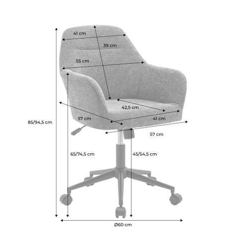 Chaise De Bureau à Roulettes Ajustable Métal Et Tissu Kaki - L 57 X P 57 X H 85/94.5cm - Stan