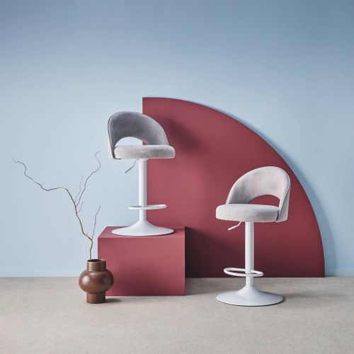 Lot De Deux Tabourets De Bar Ajustables Métal Et Tissu Gris Clair. Pied Blanc - L 49 X P 49 X H