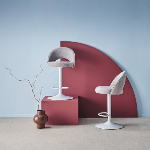 Lot De Deux Tabourets De Bar Ajustables Métal Et Tissu Gris Clair. Pied Blanc - L 49 X P 49 X H