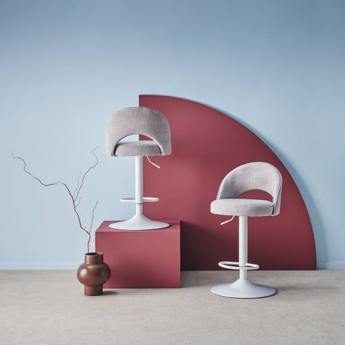 Lot De Deux Tabourets De Bar Ajustables Métal Et Tissu Gris Clair. Pied Blanc - L 49 X P 49 X H