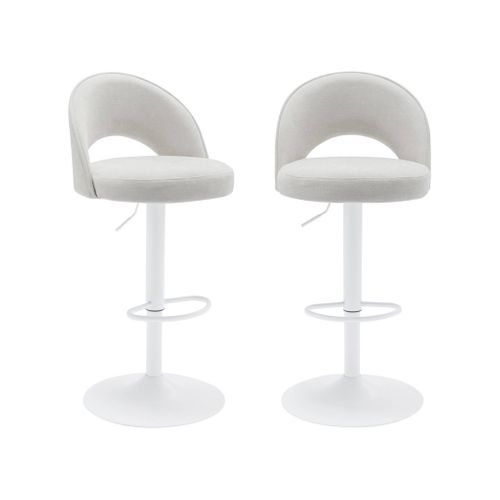 Lot De Deux Tabourets De Bar Ajustables Métal Et Tissu Blanc Cassé. Pied Blanc - L 49 X P 49 X H