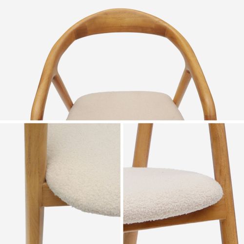 Lot De 2 Fauteuils Structure Bois D'hévéa. Assise Bouclette Teinte Naturelle Vintage. L 55 X P 57 X