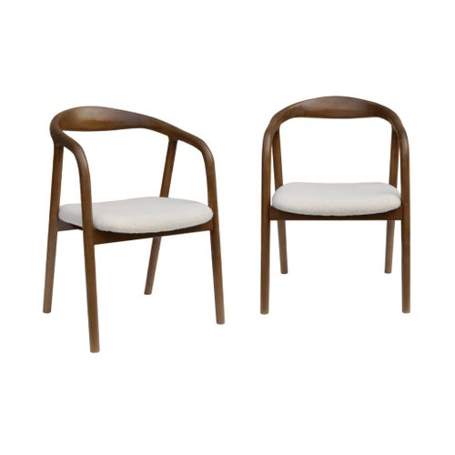 Lot De 2 Fauteuils Structure Bois D'hévéa. Assise Bouclette Teinte Noyer Vintage. L 55 X P 57 X H