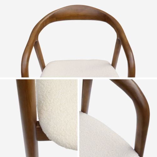 Lot De 2 Fauteuils Structure Bois D'hévéa. Assise Bouclette Teinte Noyer Vintage. L 55 X P 57 X H