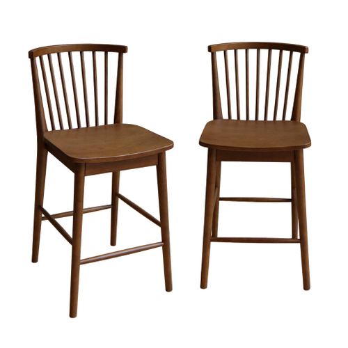 Lot De 2 Tabourets De Bar à Barreaux Bois D'hévéa Et Contreplaqué Noyer - 48 X 58 X 98.5 Cm - Paula
