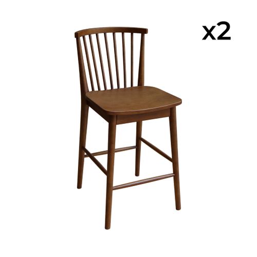 Lot De 2 Tabourets De Bar à Barreaux Bois D'hévéa Et Contreplaqué Noyer - 48 X 58 X 98.5 Cm - Paula