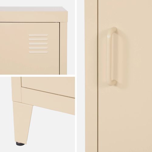 Table De Chevet En Acier Beige. 1 Porte. Casier. Chambre Enfant